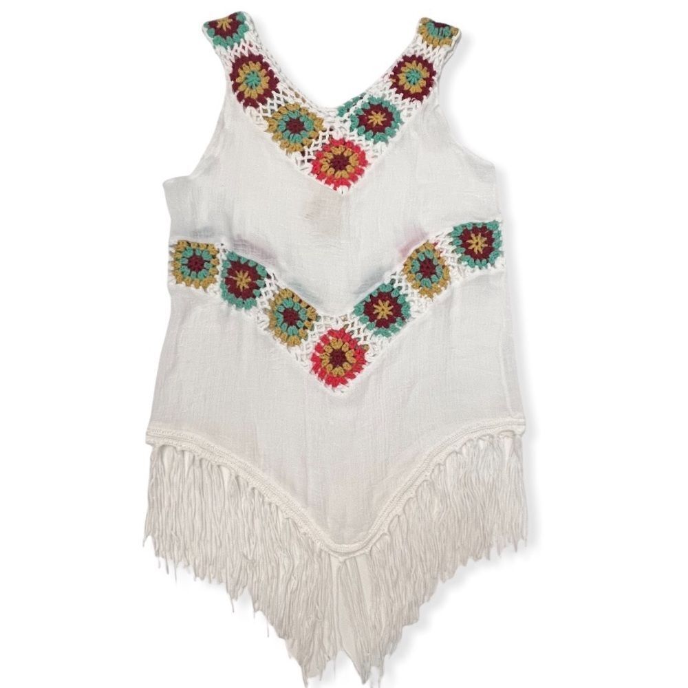 Bohemian Crochet Panel Fringed Cover-Up